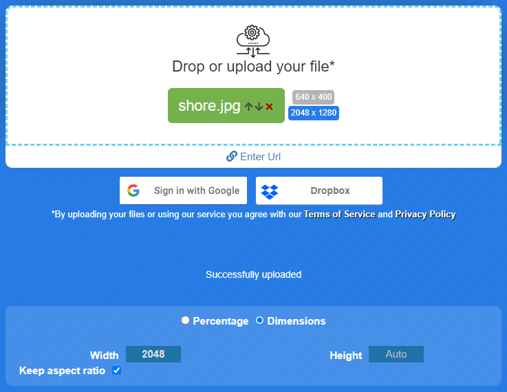 Increase image size by dimentions
